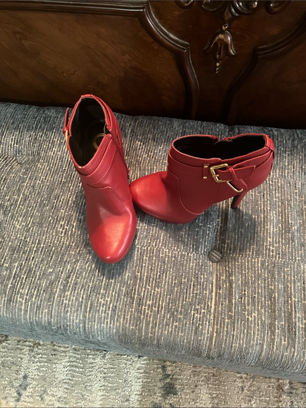 Guess Red Ankle Booties with Gold Buckle